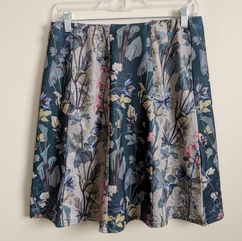 Knee length floral green skirt